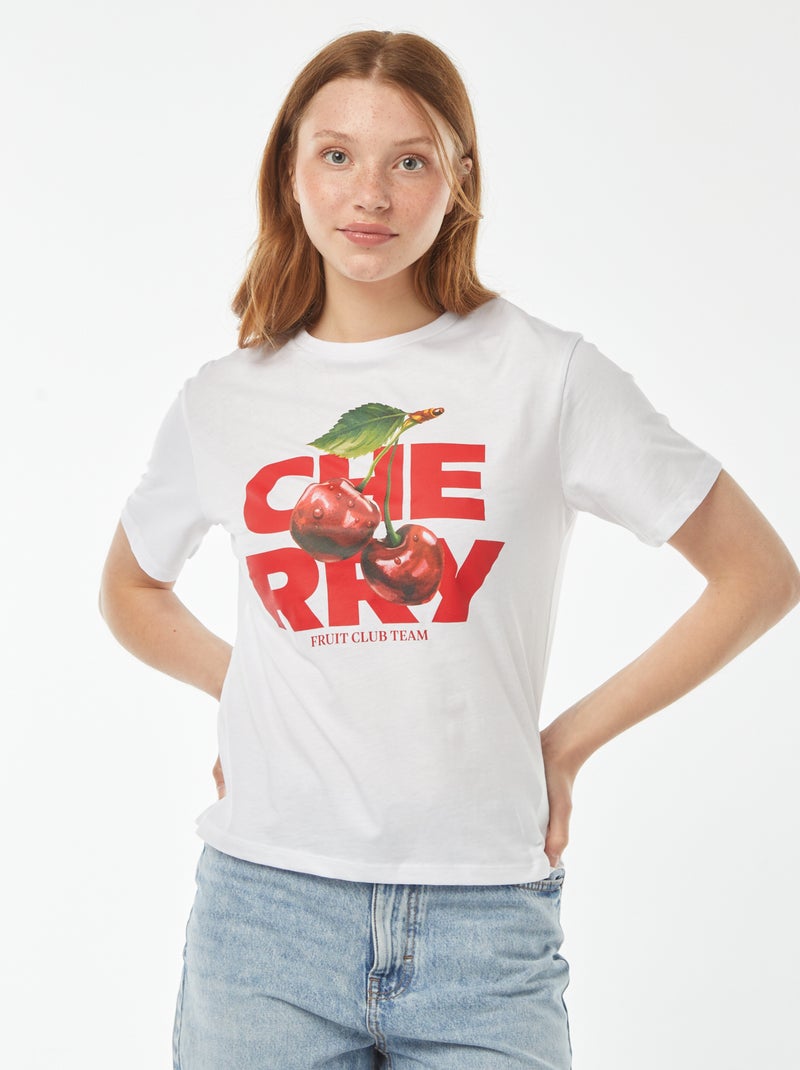 T-shirt larga com estampa à frente Branco - Kiabi