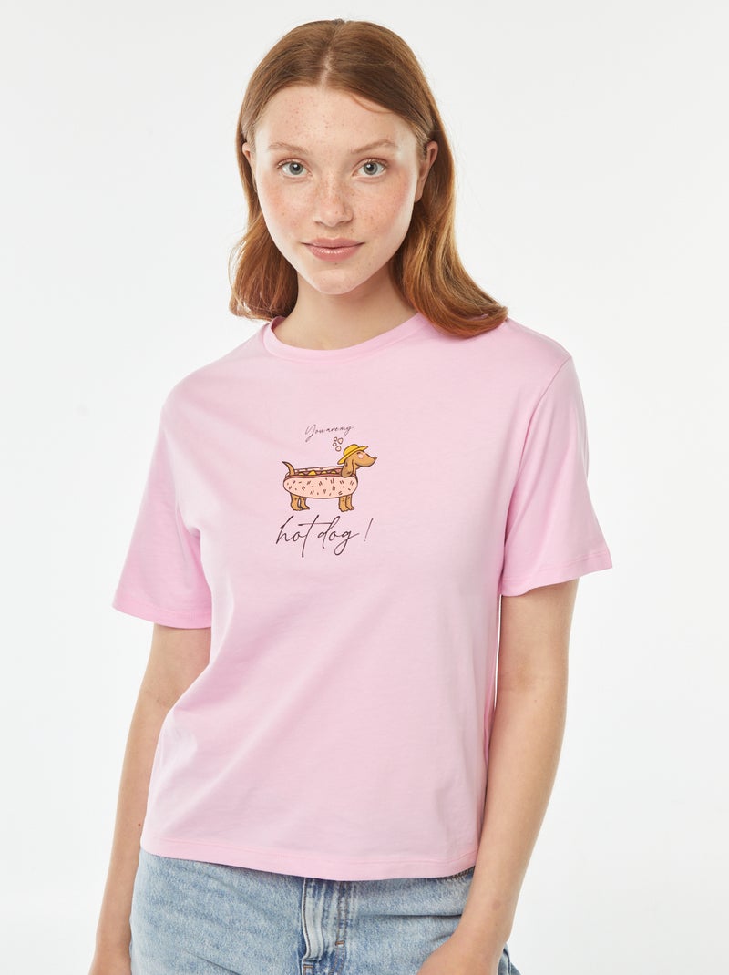 T-shirt larga com estampa à frente Rosa - Kiabi