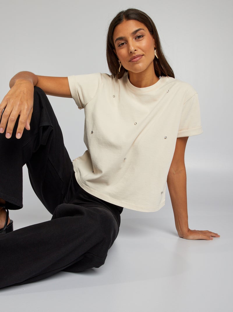 T-shirt larga com joias de fantasia BEGE - Kiabi