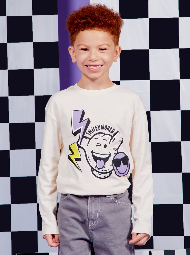 T-shirt larga com mangas compridas 'SmileyWorld' BRANCO - Kiabi