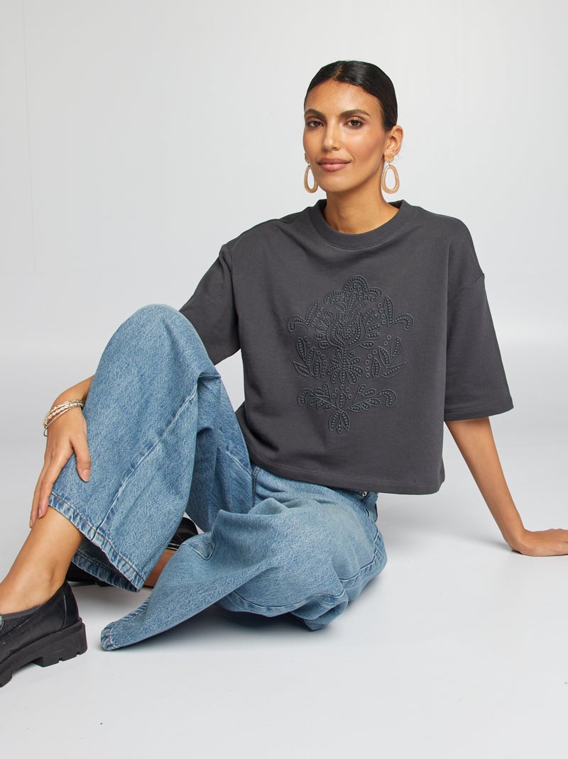 T-shirt larga crop top PRETO - Kiabi