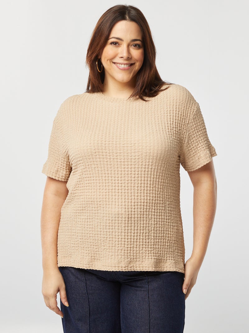 T-shirt larga de malha gofrada BEGE - Kiabi