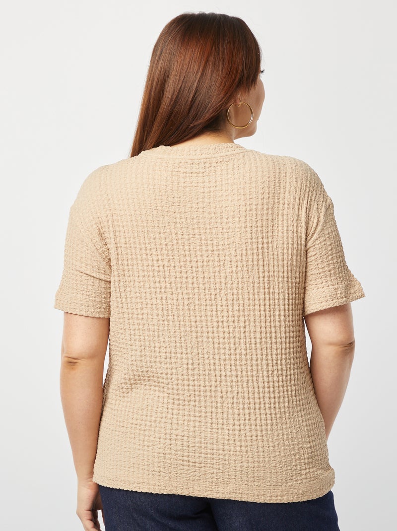 T-shirt larga de malha gofrada BEGE - Kiabi