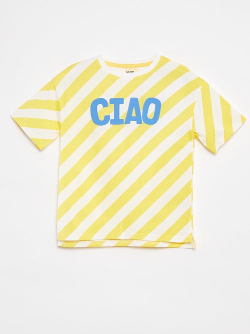 T-shirt larga de manga curta com estampado Costas mais compridas  - - Kiabi