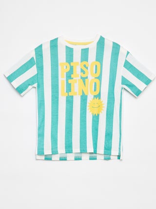 T-shirt larga de manga curta com estampado Costas mais compridas  -