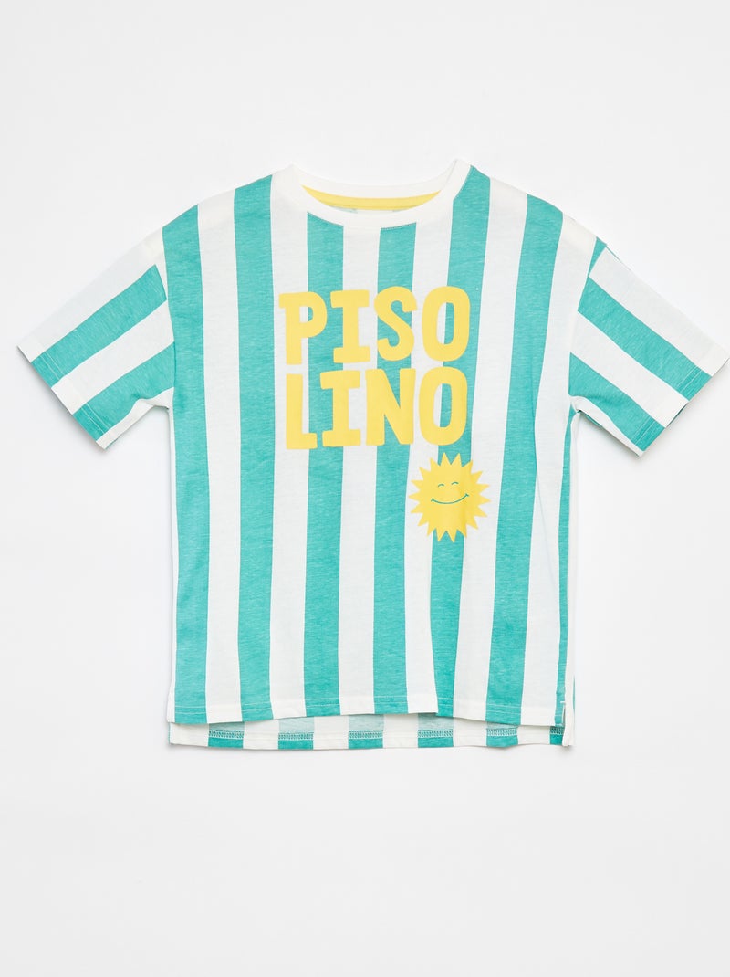 T-shirt larga de manga curta com estampado Costas mais compridas  - VERDE - Kiabi
