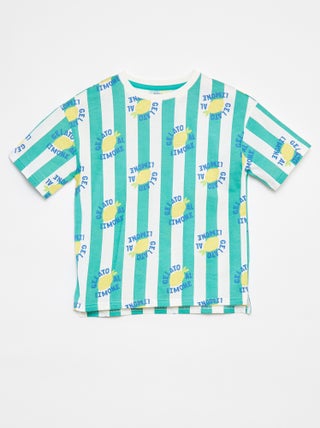 T-shirt larga de manga curta com estampado Costas mais compridas  -