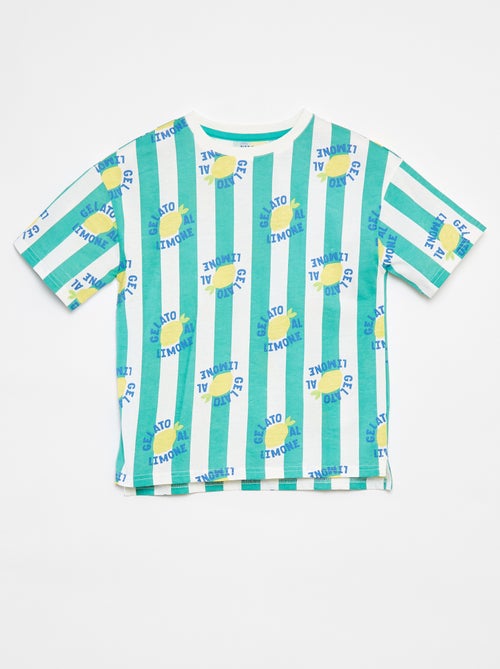 T-shirt larga de manga curta com estampado Costas mais compridas  - - Kiabi