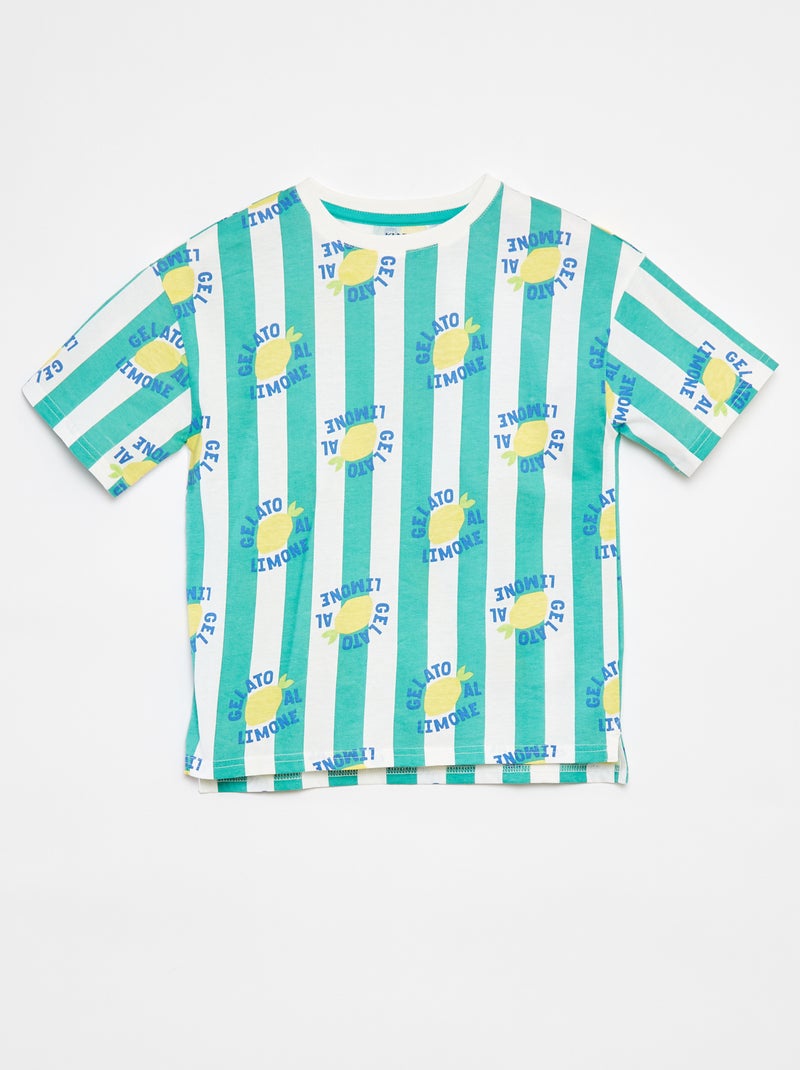 T-shirt larga de manga curta com estampado Costas mais compridas  - VERDE - Kiabi