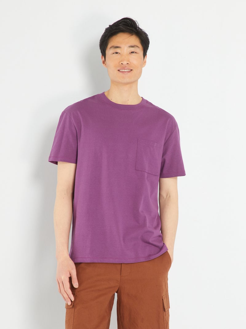 T-shirt larga em jersey com bolso Ameixa - Kiabi