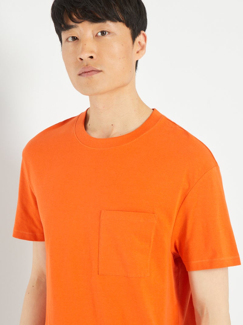 T-shirt larga em jersey com bolso LARANJA - Kiabi