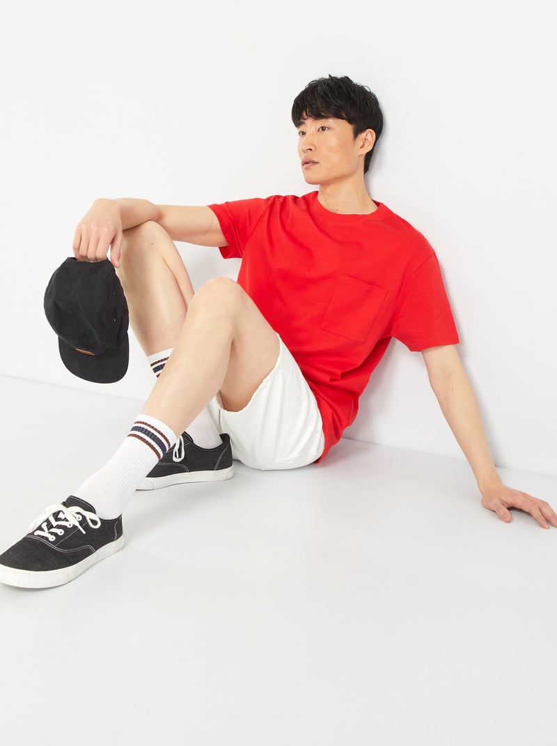 T-shirt larga em jersey com bolso Vermelho Brilhante - Kiabi