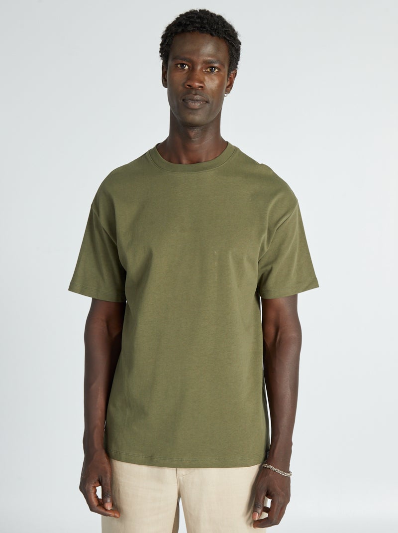 T-shirt larga em jersey liso CAQUI - Kiabi