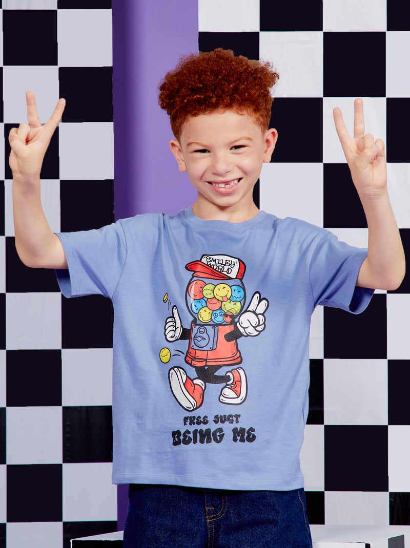 T-shirt larga em jersey 'SmileyWorld' AZUL - Kiabi