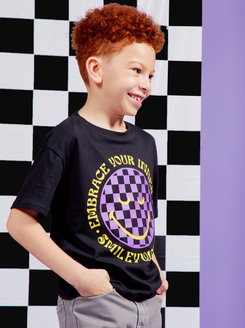 T-shirt larga em jersey 'SmileyWorld' PRETO - Kiabi