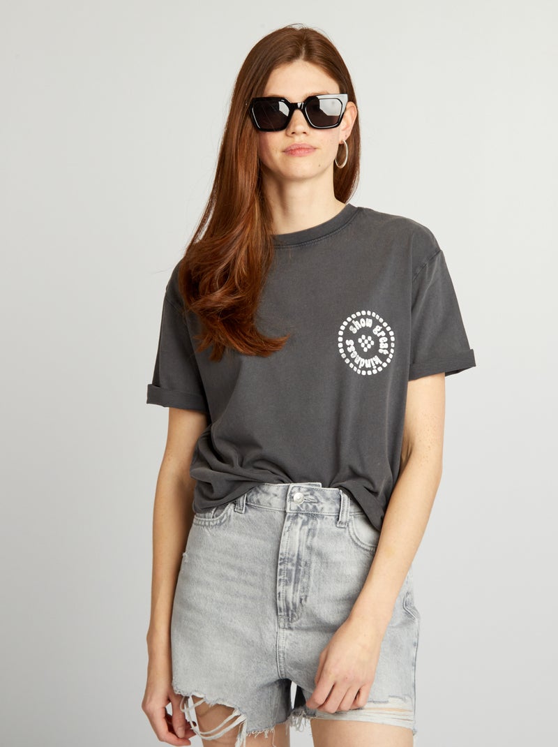 T-shirt larga estampada CINZA - Kiabi