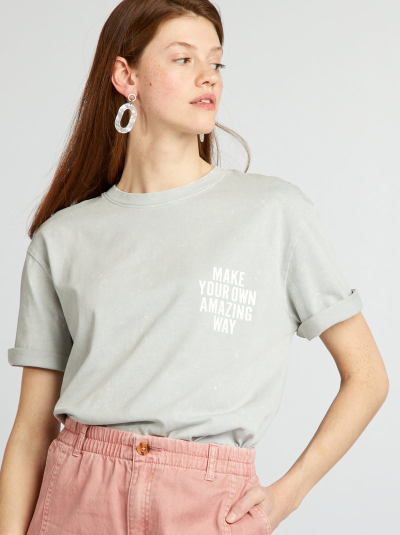 T-shirt larga estampada CINZA - Kiabi