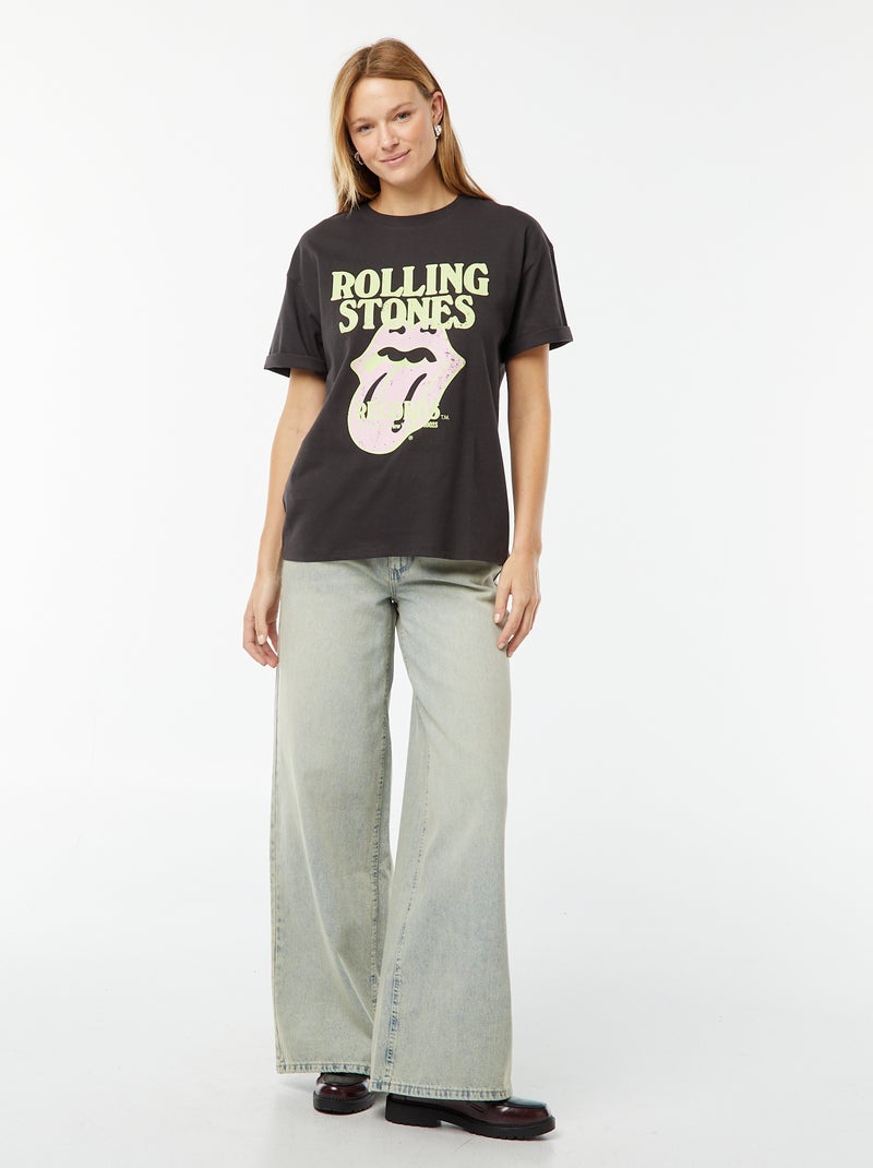 T-shirt larga estampada 'The Rolling Stones' PRETO - Kiabi