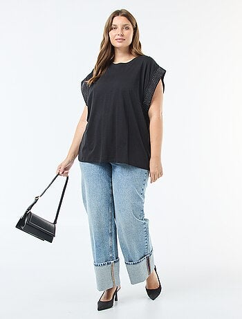 T-shirt largo com strass