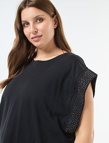 T-shirt largo com strass