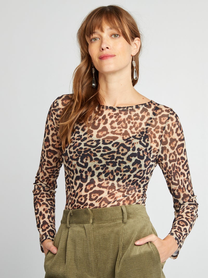 T-shirt leopardo de manga comprida CASTANHO - Kiabi