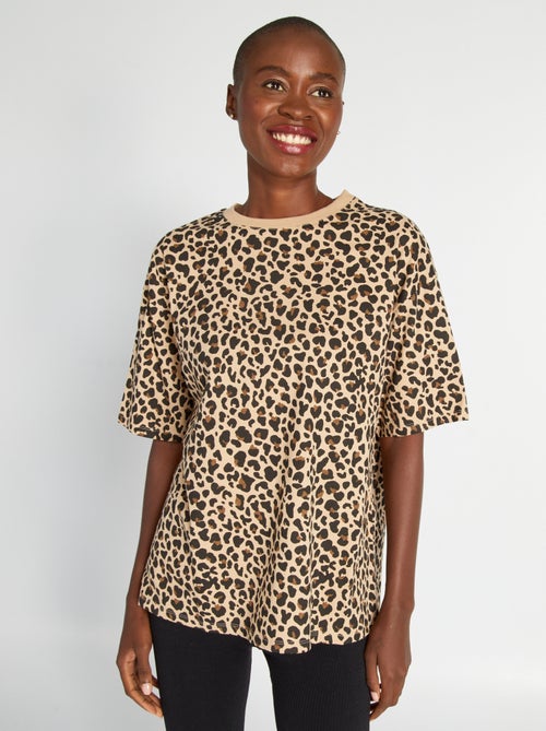 T-shirt leopardo em algodão - Kiabi