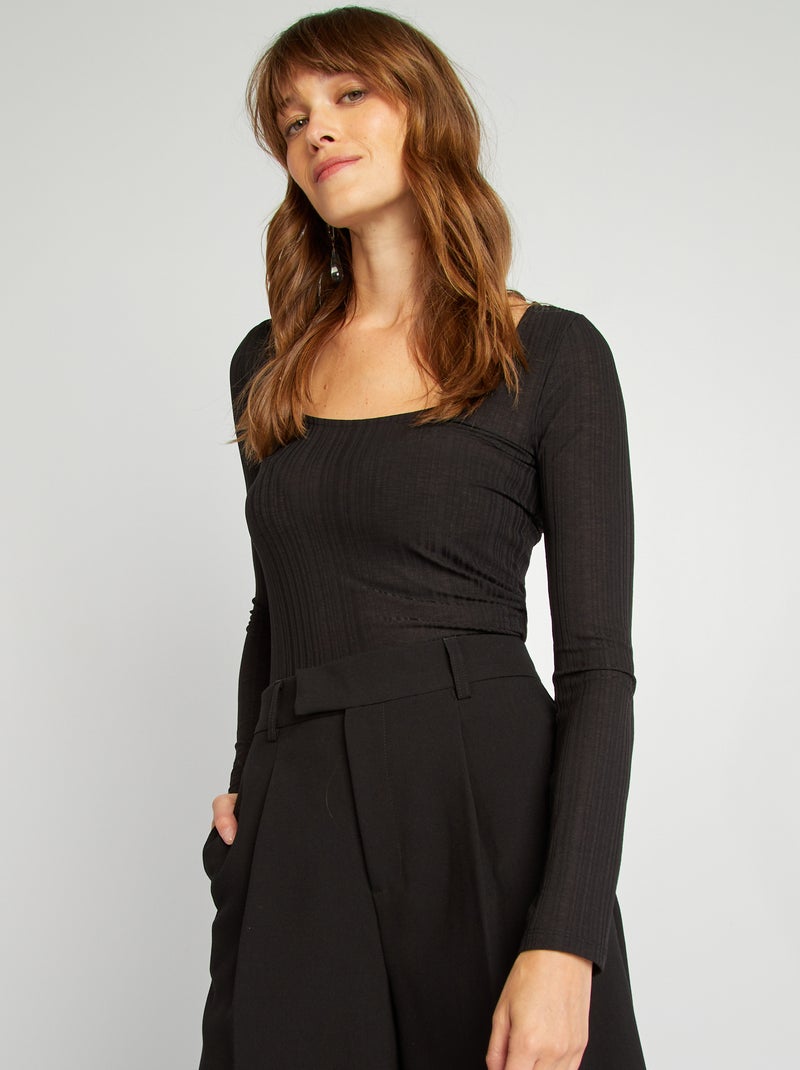 T-shirt leve canelada Preto - Kiabi