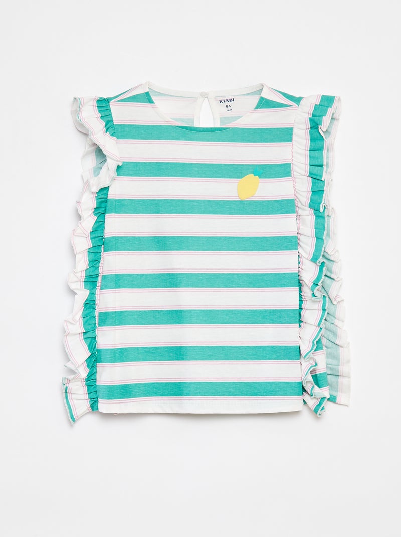 T-shirt leve colorida com mangas com folhos VERDE - Kiabi