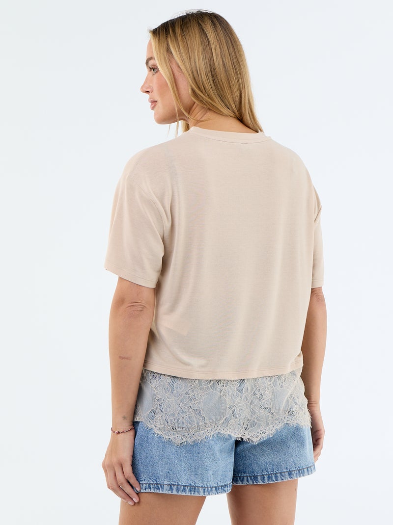 T-shirt leve com base em renda Bege - Kiabi