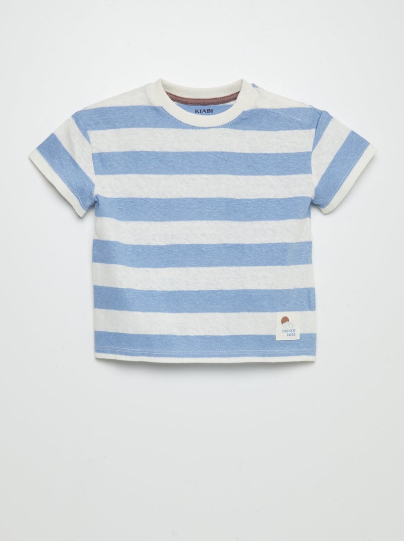 T-shirt leve em linho misturado AZUL - Kiabi