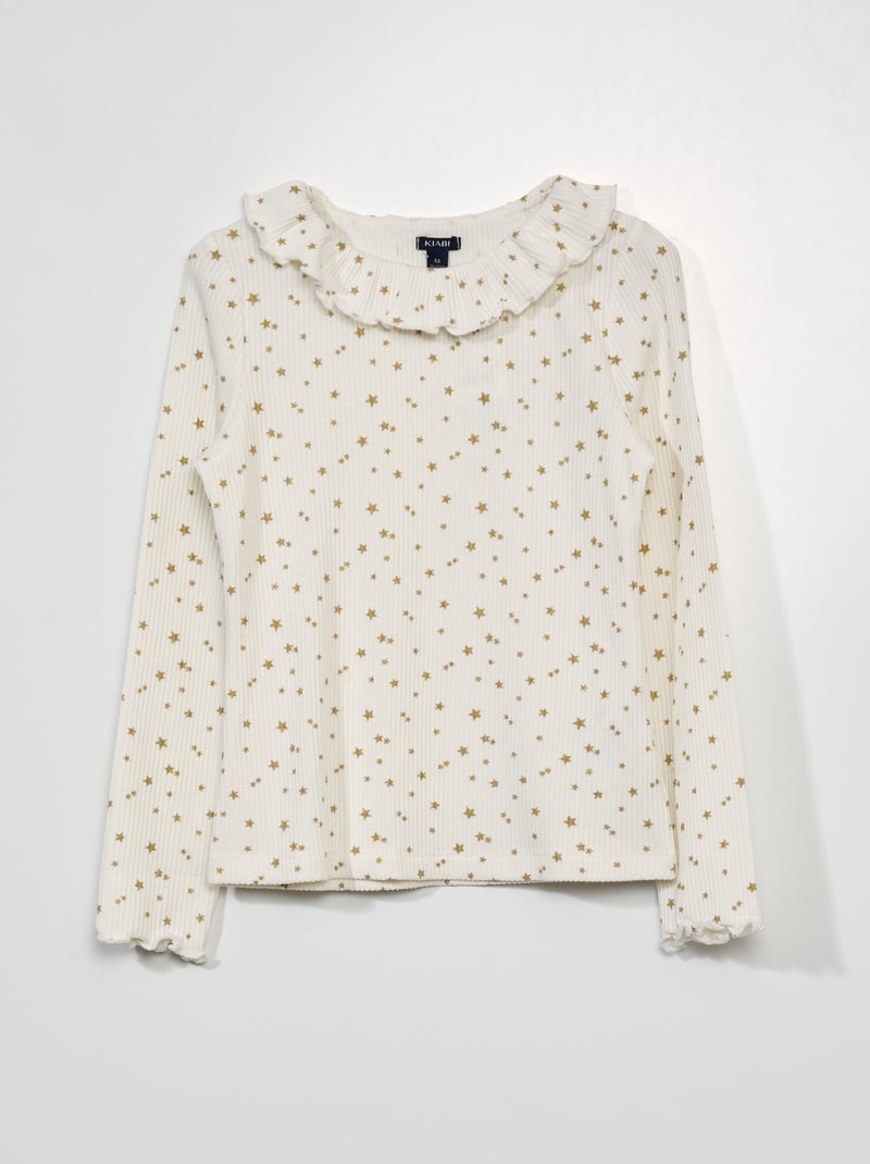 T-shirt leve em malha nervurada com estampado BRANCO - Kiabi