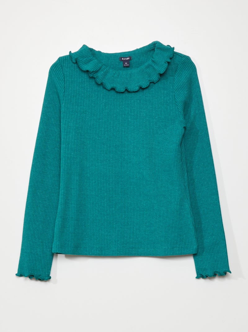 T-shirt leve em malha nervurada com estampado VERDE - Kiabi