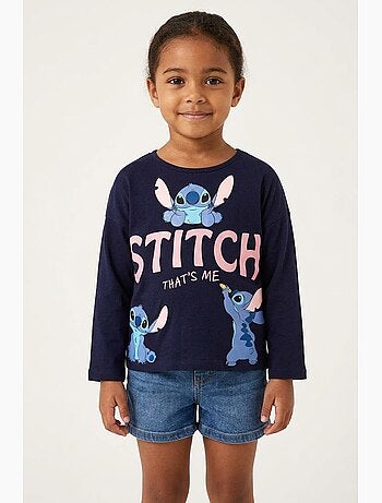 T-shirt lilo & stitch azul-marinho menina | licença oficial
