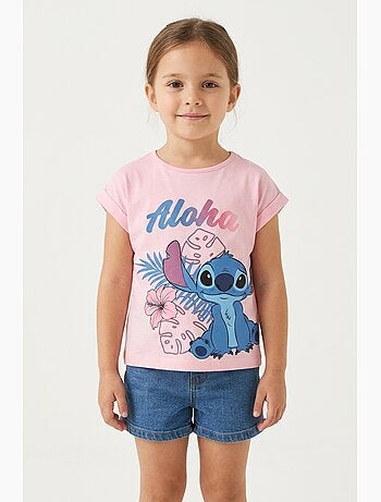 T-shirt lilo & stitch rosa menina | licença oficial