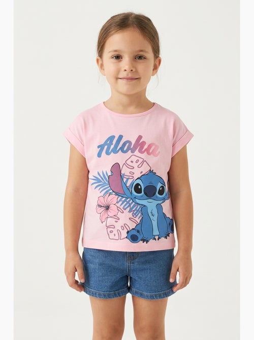 T-shirt lilo & stitch rosa menina | licença oficial - Kiabi