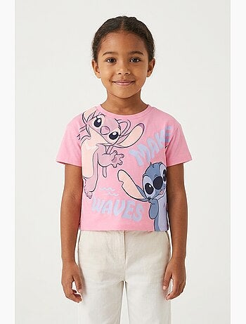 T-shirt lilo & stitch rosa menina | licença oficial