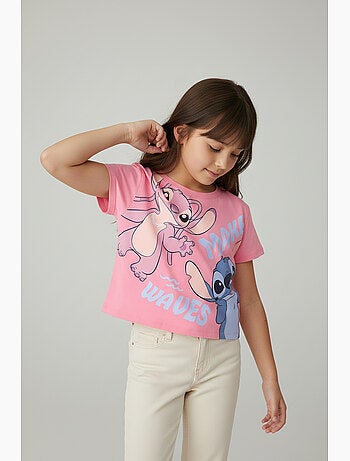 T-shirt lilo & stitch rosa menina | licença oficial