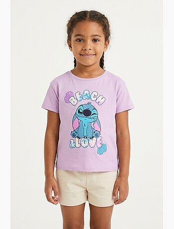 T-shirt lilo & stitch roxo menina | licença oficial