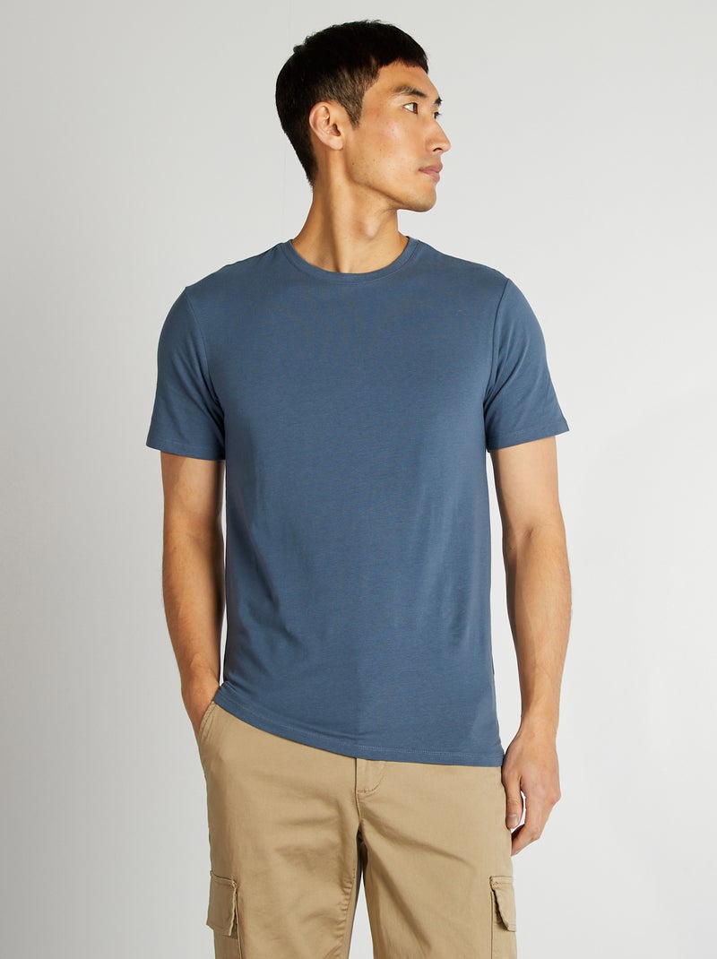 T-shirt lisa  - Slim fit  - AZUL - Kiabi