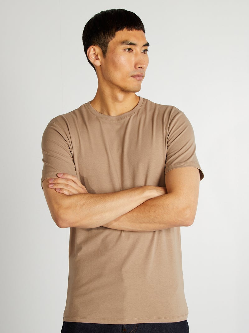 T-shirt lisa  - Slim fit  - BEGE - Kiabi