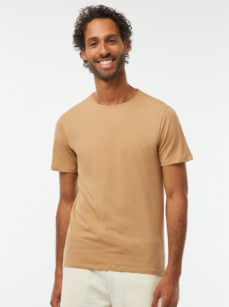 T-shirt lisa  - Slim fit  - Bege - Kiabi
