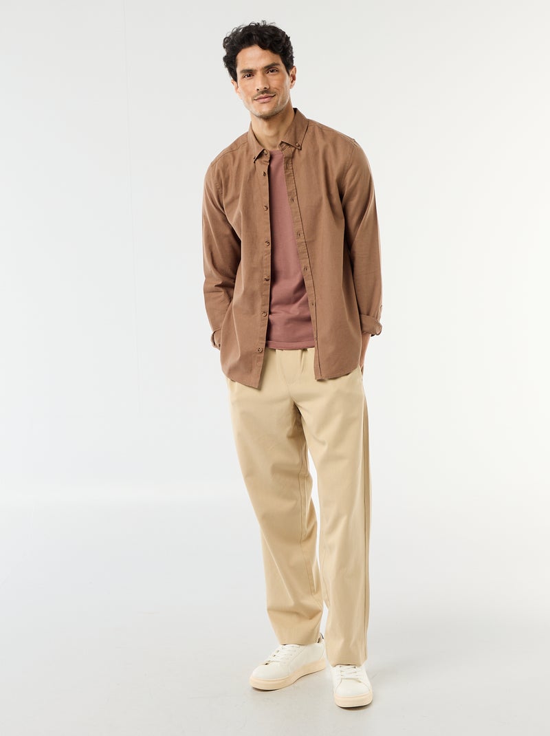 T-shirt lisa  - Slim fit  - Castanho - Kiabi