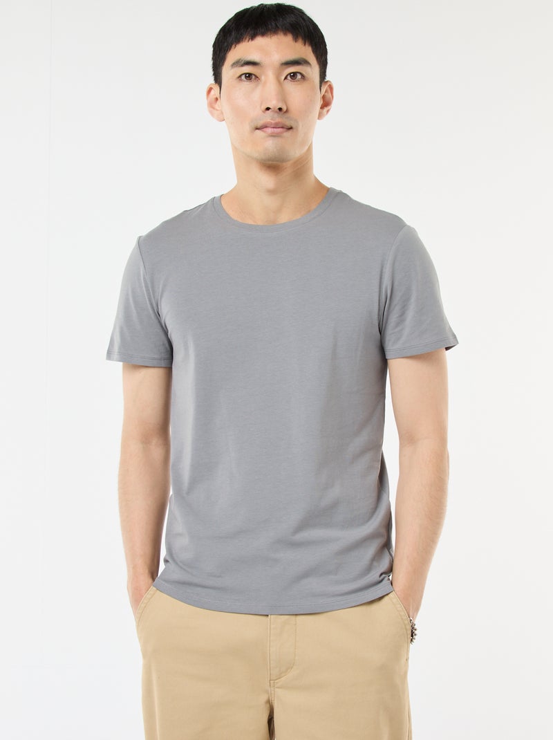 T-shirt lisa  - Slim fit  - Cinza - Kiabi