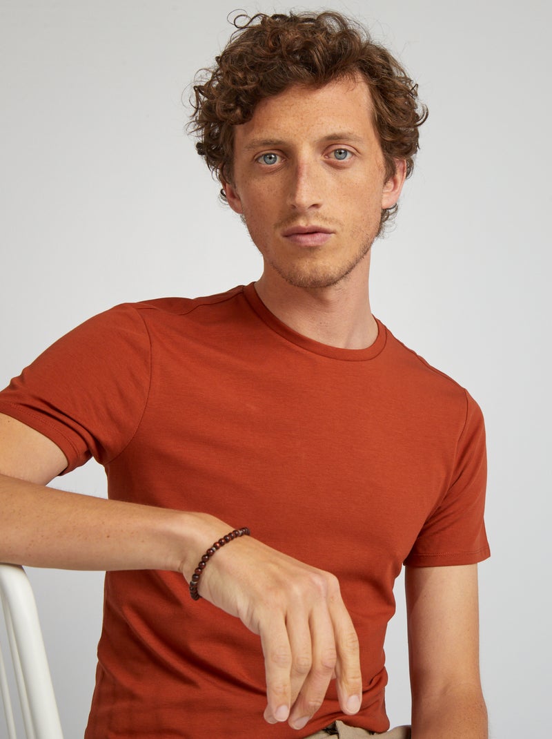 T-shirt lisa  - Slim fit  - Marrom - Kiabi