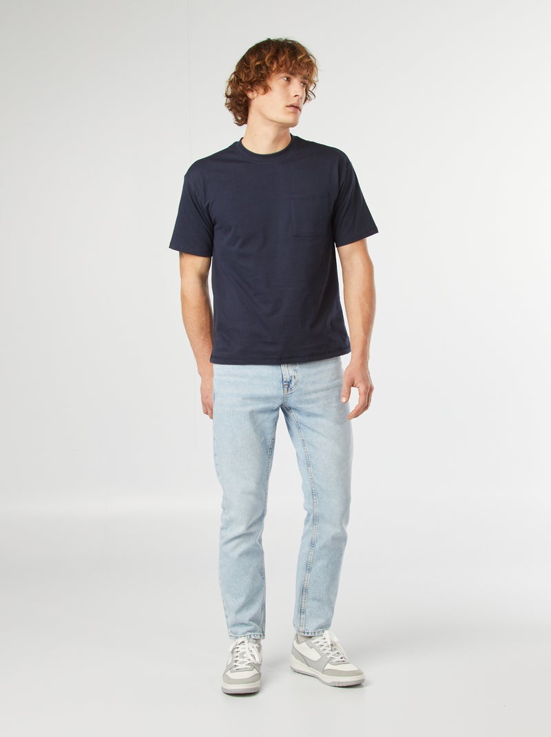 T-shirt lisa com bolso frontal AZUL - Kiabi