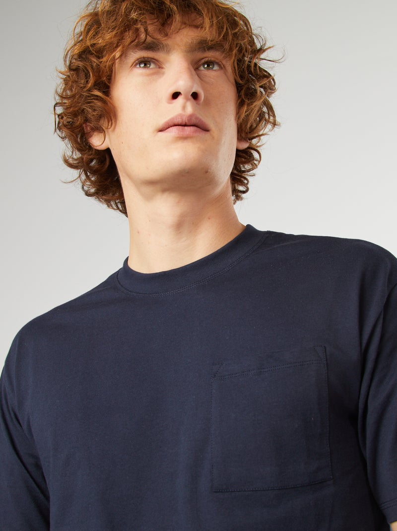 T-shirt lisa com bolso frontal AZUL - Kiabi