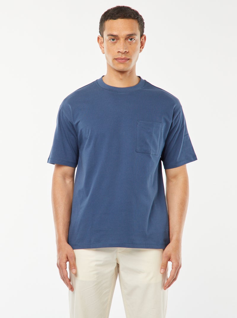 T-shirt lisa com bolso frontal AZUL - Kiabi