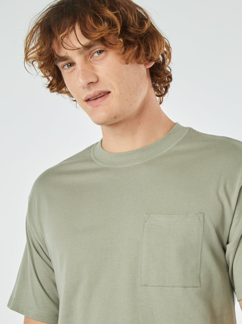 T-shirt lisa com bolso frontal VERDE - Kiabi