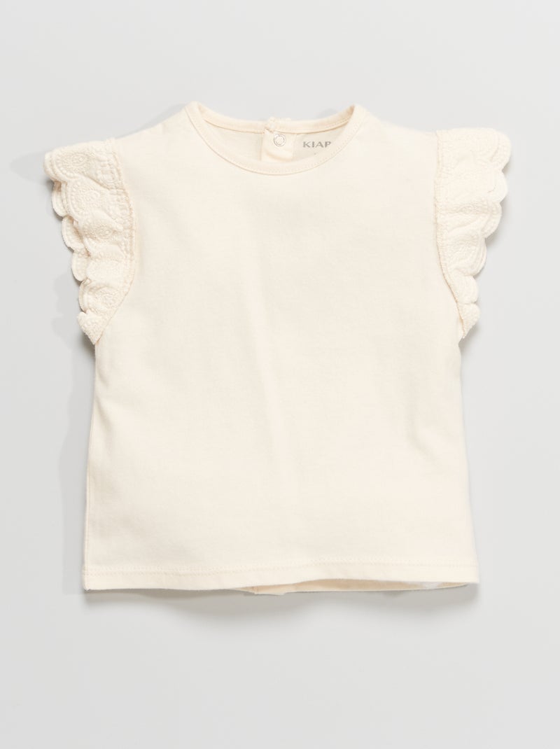 T-shirt lisa com bordado fantasia BRANCO - Kiabi
