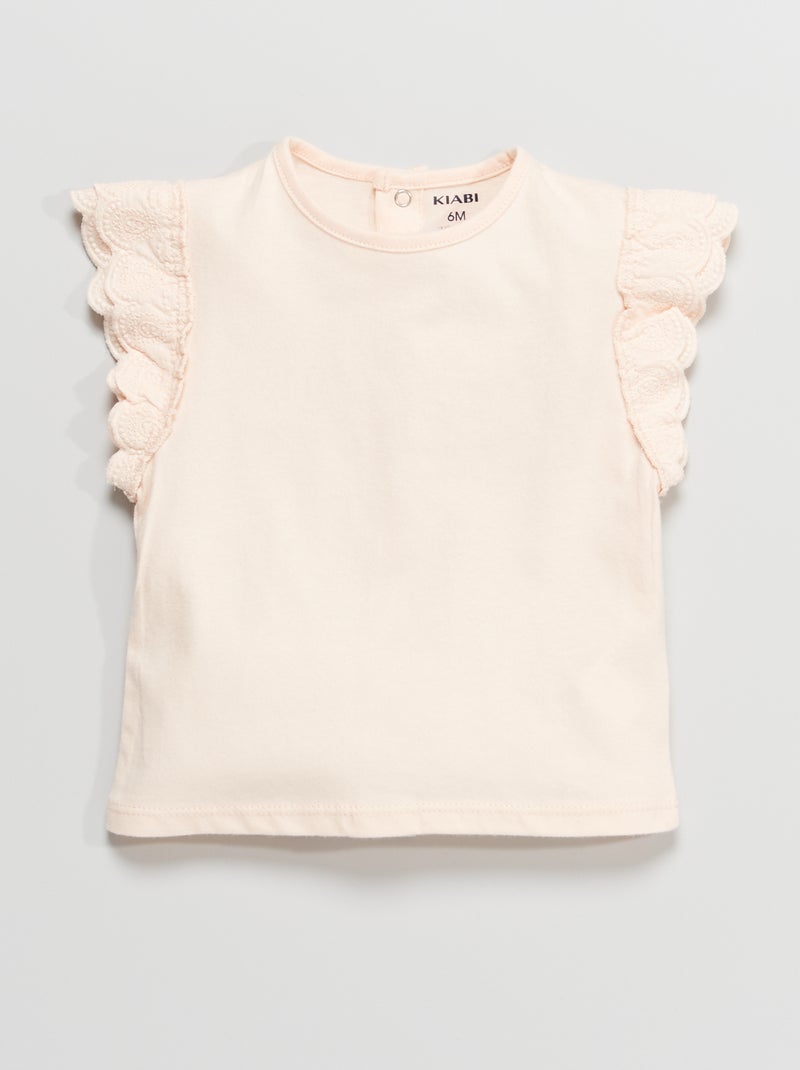 T-shirt lisa com bordado fantasia Rosa Pastel - Kiabi